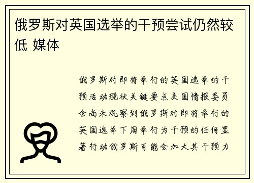 俄罗斯对英国选举的干预尝试仍然较低 媒体