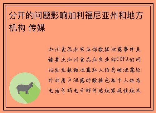 分开的问题影响加利福尼亚州和地方机构 传媒