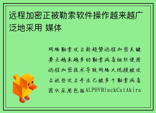 远程加密正被勒索软件操作越来越广泛地采用 媒体